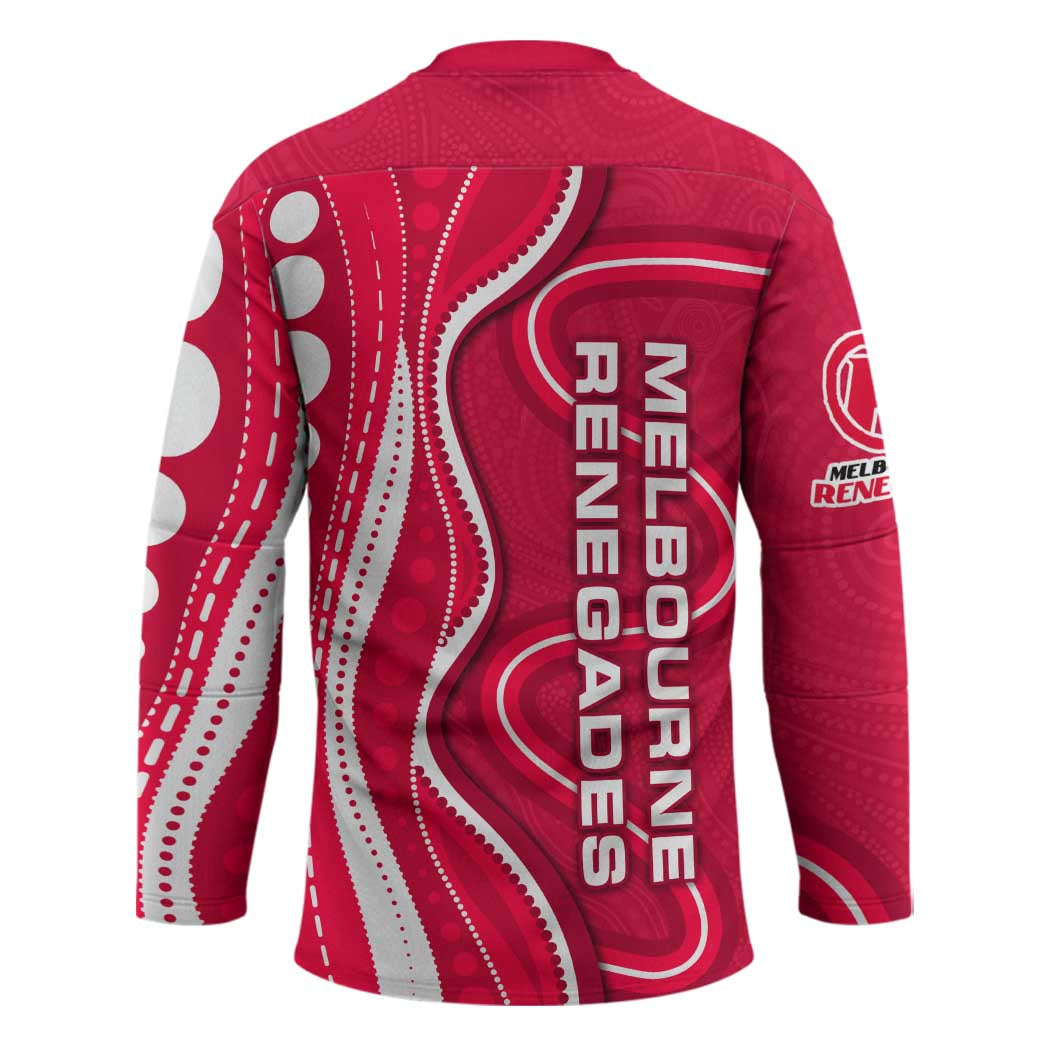 Melbourne Renegades Hockey Jersey Aboriginal Dot Art Red White - Tribal Wave Pattern
