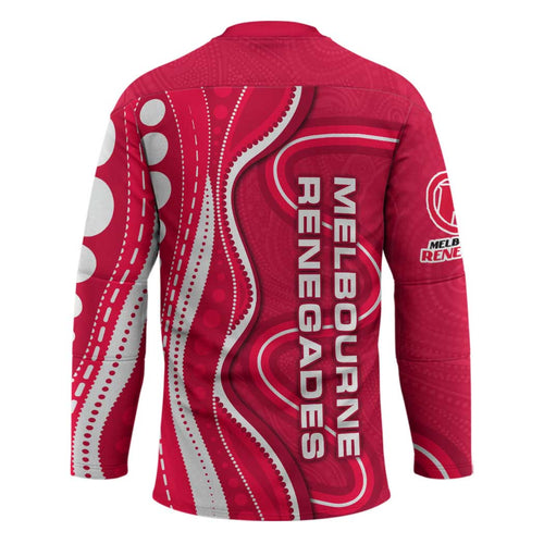Melbourne Renegades Hockey Jersey Aboriginal Dot Art Red White - Tribal Wave Pattern