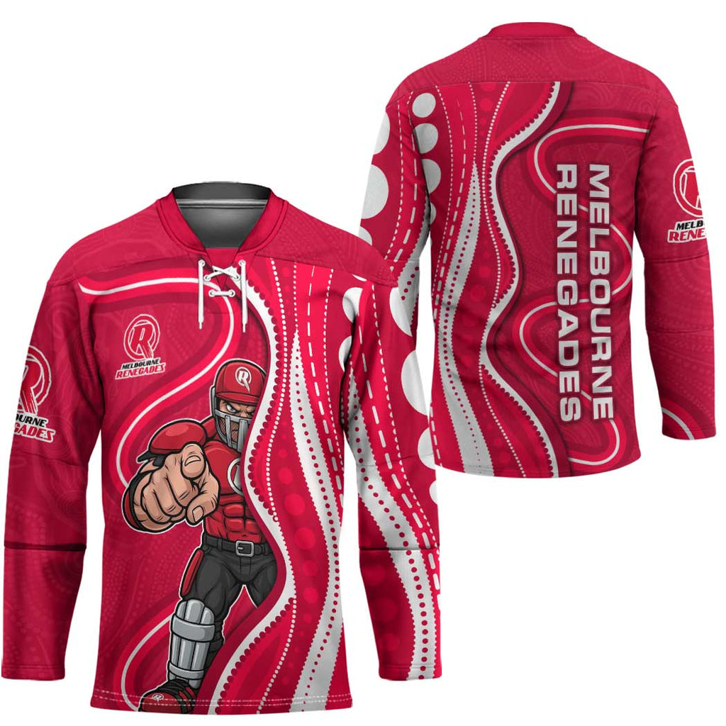 Melbourne Renegades Hockey Jersey Aboriginal Dot Art Red White - Tribal Wave Pattern