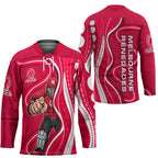 Melbourne Renegades Hockey Jersey Aboriginal Dot Art Red White - Tribal Wave Pattern