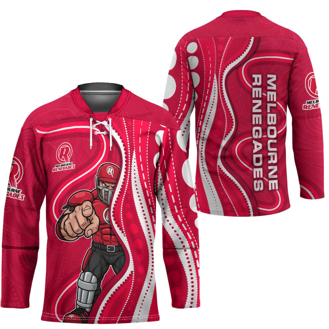 Melbourne Renegades Hockey Jersey Aboriginal Dot Art Red White - Tribal Wave Pattern