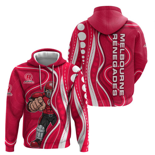 Melbourne Renegades Hoodie Aboriginal Dot Art Red White - Tribal Wave Pattern