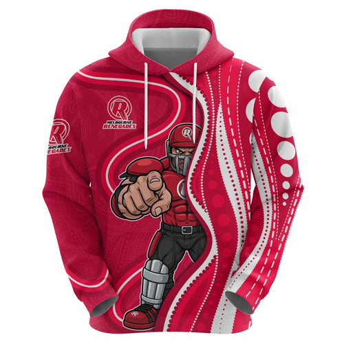 Melbourne Renegades Hoodie Aboriginal Dot Art Red White - Tribal Wave Pattern