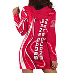 Melbourne Renegades Hoodie Dress Aboriginal Dot Art Red White - Tribal Wave Pattern