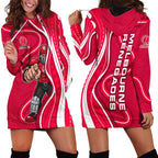 Melbourne Renegades Hoodie Dress Aboriginal Dot Art Red White - Tribal Wave Pattern