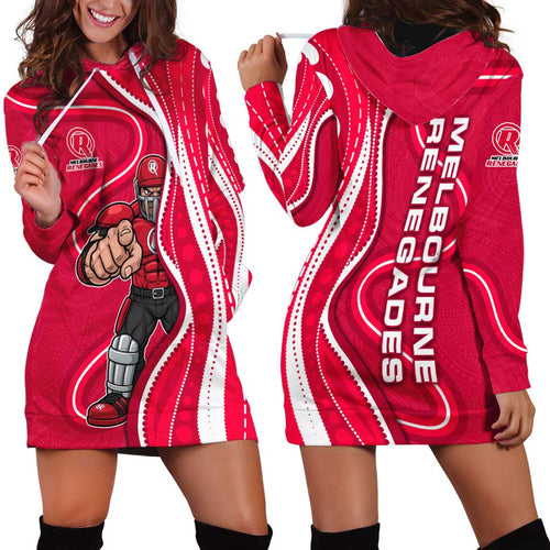 Melbourne Renegades Hoodie Dress Aboriginal Dot Art Red White - Tribal Wave Pattern