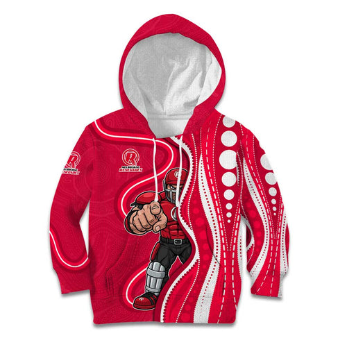 Melbourne Renegades Kid Hoodie Aboriginal Dot Art Red White - Tribal Wave Pattern