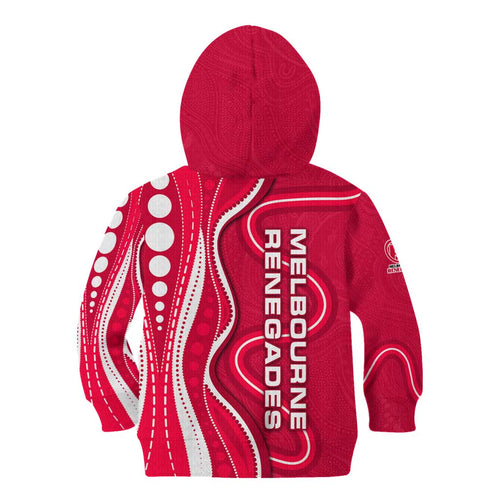 Melbourne Renegades Kid Hoodie Aboriginal Dot Art Red White - Tribal Wave Pattern