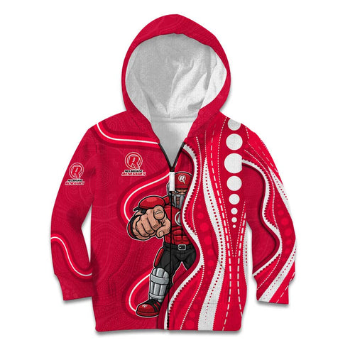 Melbourne Renegades Kid Hoodie Aboriginal Dot Art Red White - Tribal Wave Pattern