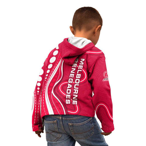 Melbourne Renegades Kid Hoodie Aboriginal Dot Art Red White - Tribal Wave Pattern