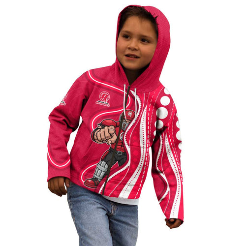 Melbourne Renegades Kid Hoodie Aboriginal Dot Art Red White - Tribal Wave Pattern
