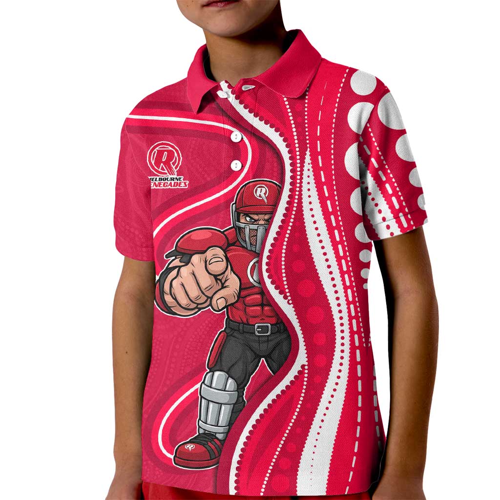 Melbourne Renegades Kid Polo Shirt Aboriginal Dot Art Red White - Tribal Wave Pattern