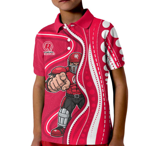 Melbourne Renegades Kid Polo Shirt Aboriginal Dot Art Red White - Tribal Wave Pattern