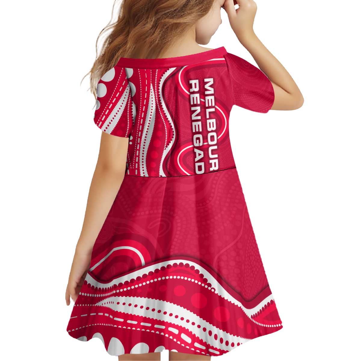 Melbourne Renegades Kid Short Sleeve Dress Aboriginal Dot Art Red White - Tribal Wave Pattern