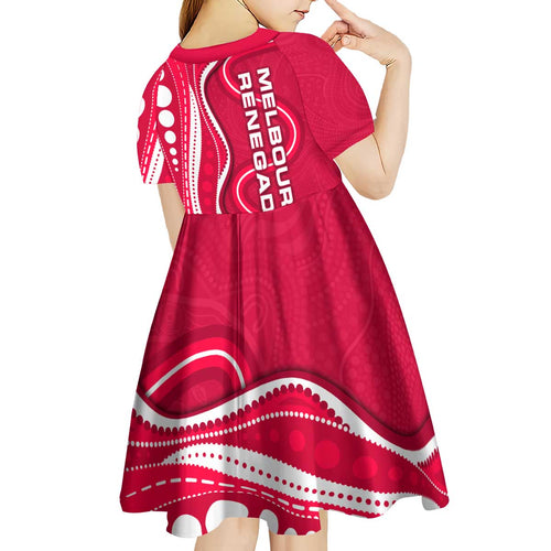 Melbourne Renegades Kid Short Sleeve Dress Aboriginal Dot Art Red White - Tribal Wave Pattern