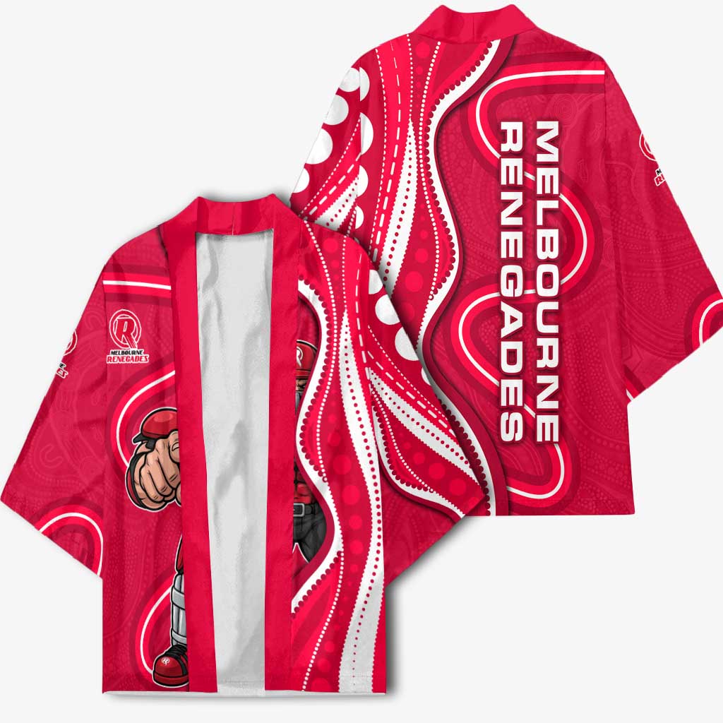 Melbourne Renegades Kimono Aboriginal Dot Art Red White - Tribal Wave Pattern