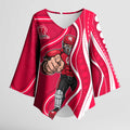 Melbourne Renegades Kimono Sleeve Blouse Aboriginal Dot Art Red White - Tribal Wave Pattern