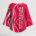 Melbourne Renegades Kimono Sleeve Blouse Aboriginal Dot Art Red White - Tribal Wave Pattern