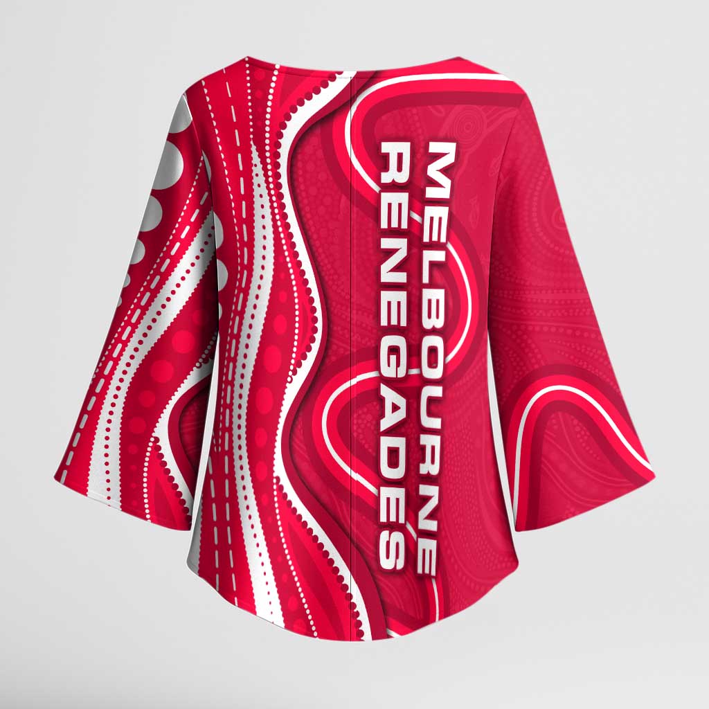Melbourne Renegades Kimono Sleeve Blouse Aboriginal Dot Art Red White - Tribal Wave Pattern