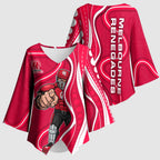 Melbourne Renegades Kimono Sleeve Blouse Aboriginal Dot Art Red White - Tribal Wave Pattern