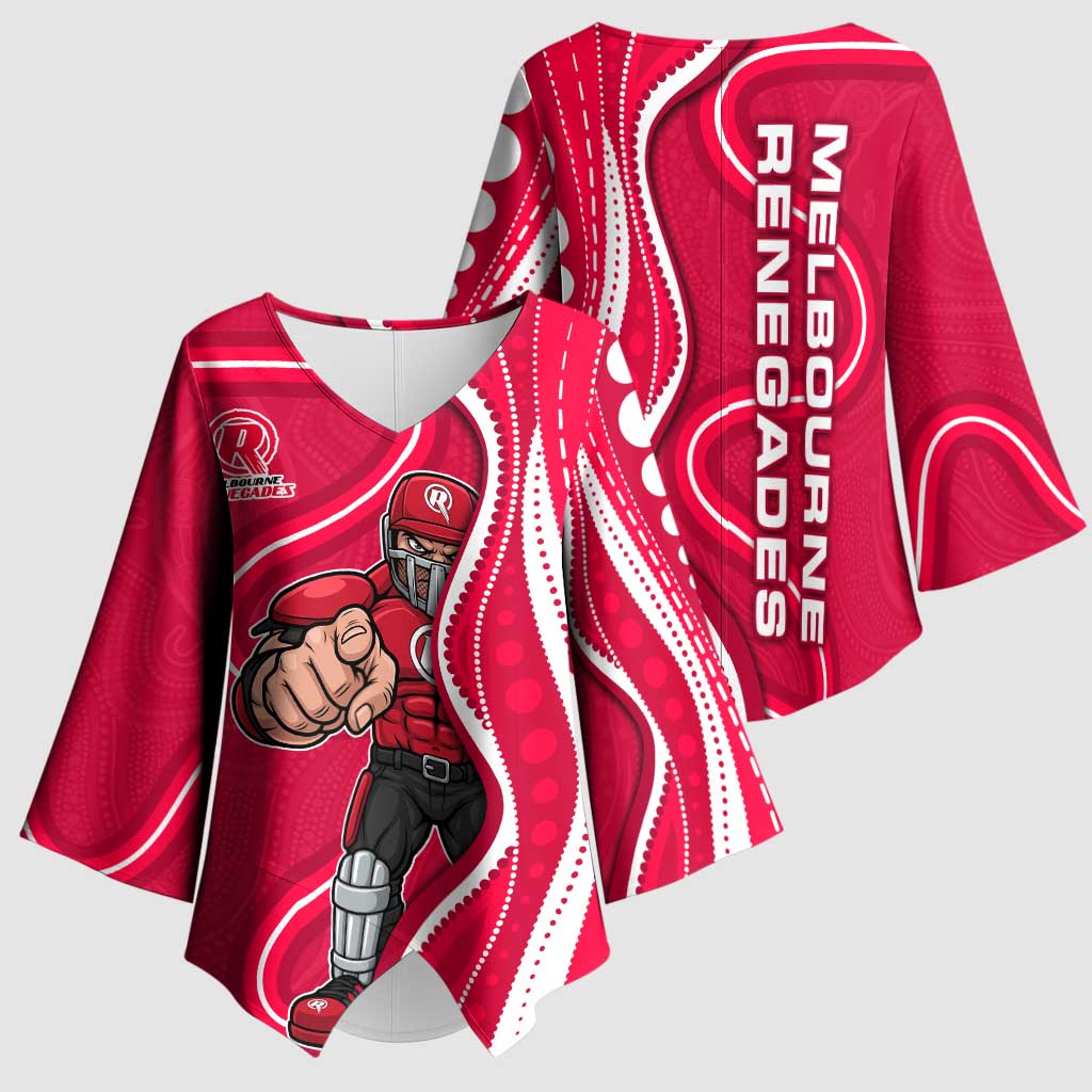Melbourne Renegades Kimono Sleeve Blouse Aboriginal Dot Art Red White - Tribal Wave Pattern