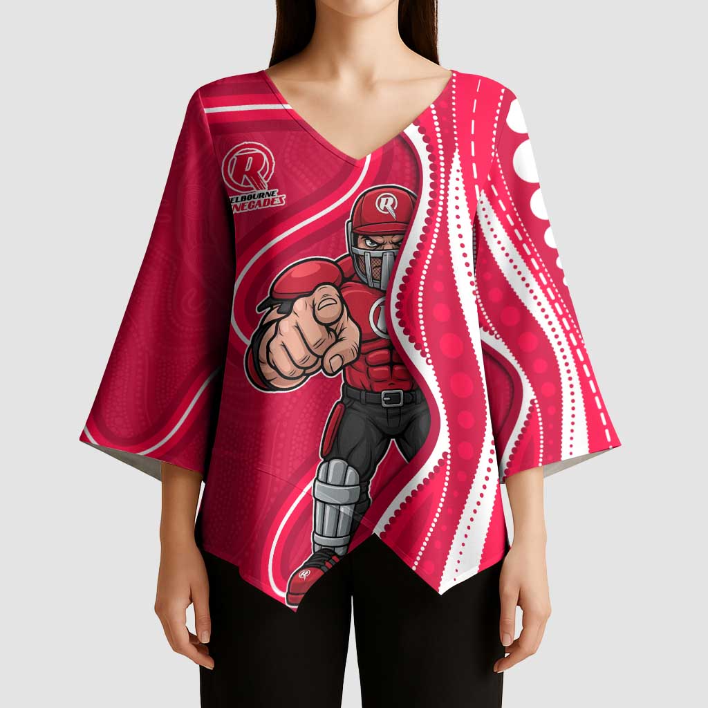 Melbourne Renegades Kimono Sleeve Blouse Aboriginal Dot Art Red White - Tribal Wave Pattern