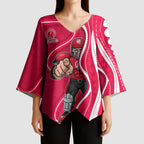 Melbourne Renegades Kimono Sleeve Blouse Aboriginal Dot Art Red White - Tribal Wave Pattern