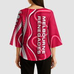 Melbourne Renegades Kimono Sleeve Blouse Aboriginal Dot Art Red White - Tribal Wave Pattern