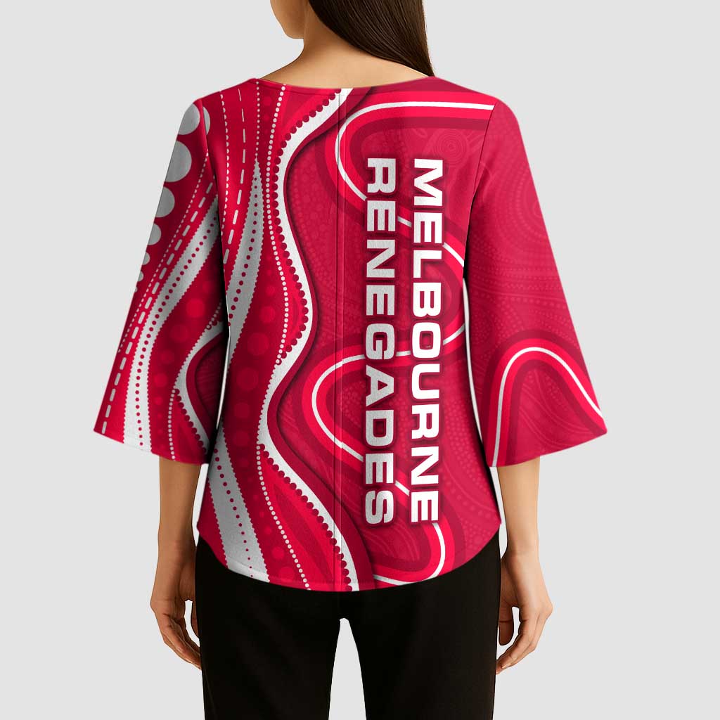Melbourne Renegades Kimono Sleeve Blouse Aboriginal Dot Art Red White - Tribal Wave Pattern