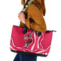 Melbourne Renegades Leather Tote Bag Aboriginal Dot Art Red White - Tribal Wave Pattern