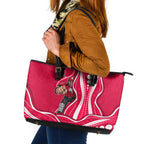 Melbourne Renegades Leather Tote Bag Aboriginal Dot Art Red White - Tribal Wave Pattern