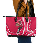 Melbourne Renegades Leather Tote Bag Aboriginal Dot Art Red White - Tribal Wave Pattern
