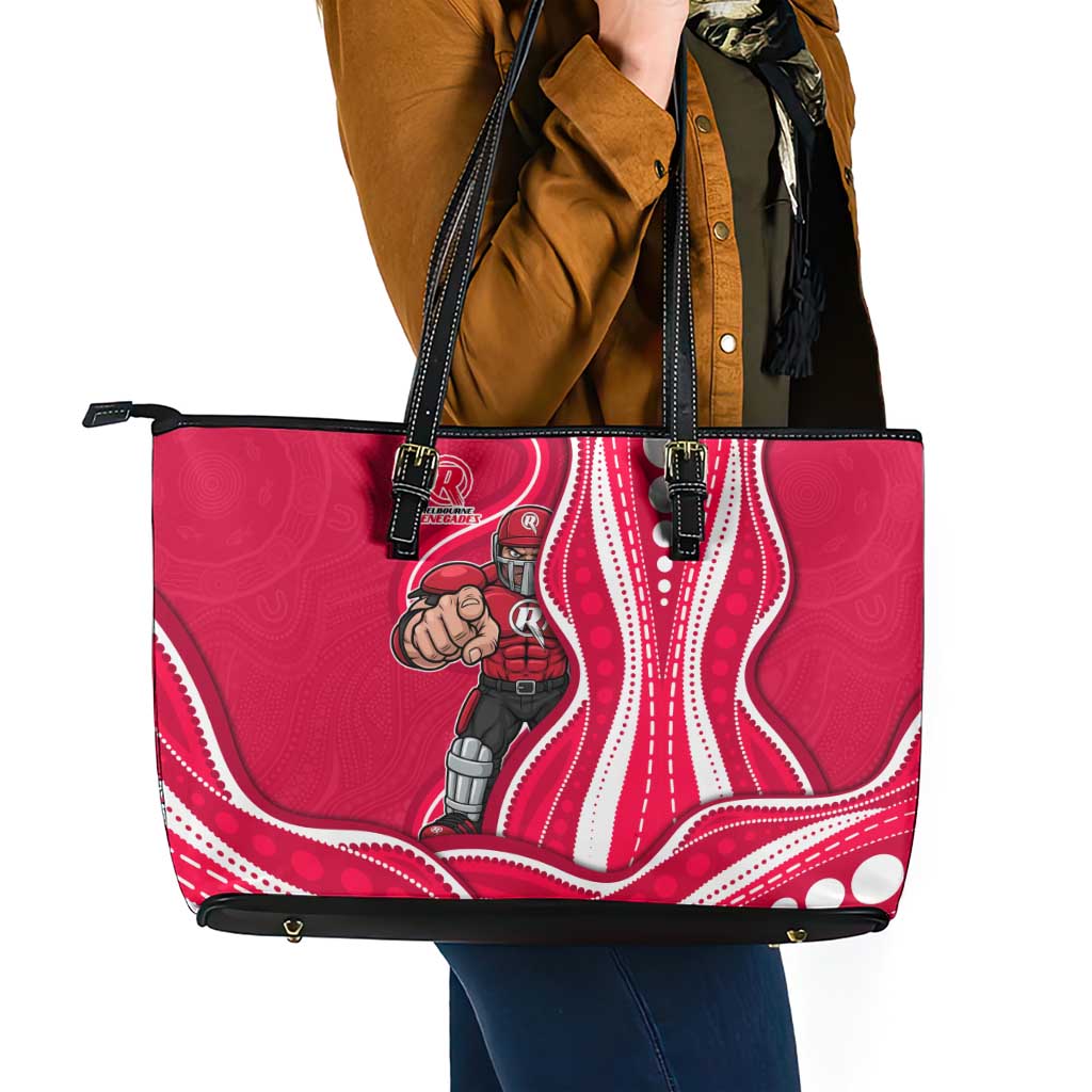 Melbourne Renegades Leather Tote Bag Aboriginal Dot Art Red White - Tribal Wave Pattern