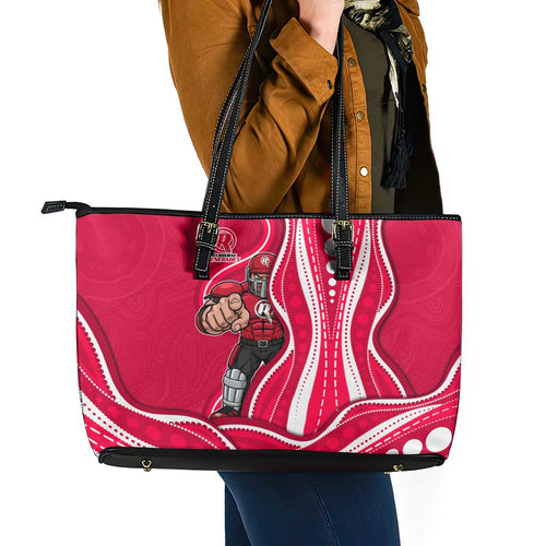 Melbourne Renegades Leather Tote Bag Aboriginal Dot Art Red White - Tribal Wave Pattern
