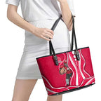 Melbourne Renegades Leather Tote Bag Aboriginal Dot Art Red White - Tribal Wave Pattern
