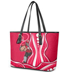 Melbourne Renegades Leather Tote Bag Aboriginal Dot Art Red White - Tribal Wave Pattern