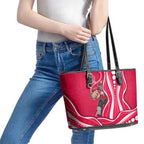 Melbourne Renegades Leather Tote Bag Aboriginal Dot Art Red White - Tribal Wave Pattern