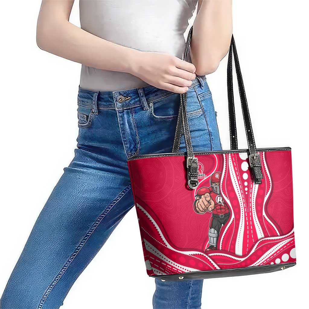 Melbourne Renegades Leather Tote Bag Aboriginal Dot Art Red White - Tribal Wave Pattern