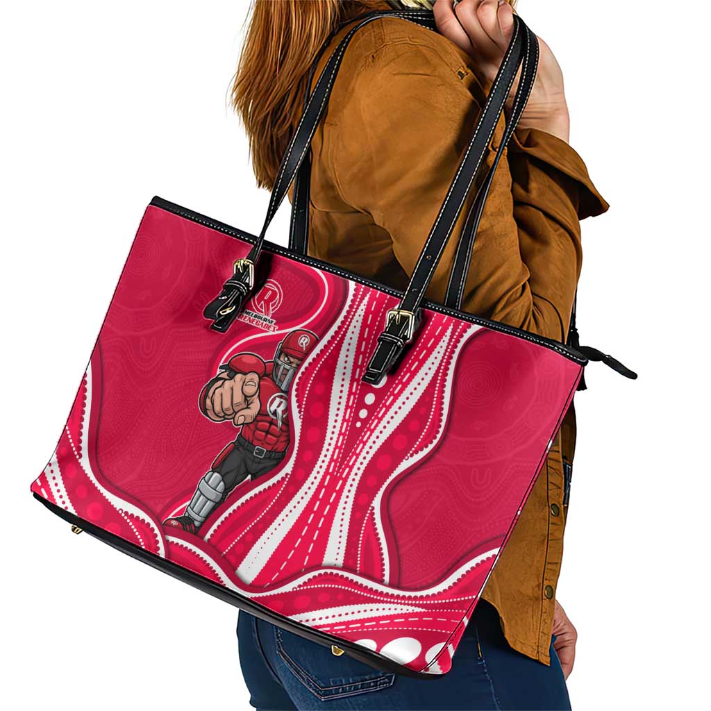 Melbourne Renegades Leather Tote Bag Aboriginal Dot Art Red White - Tribal Wave Pattern