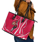 Melbourne Renegades Leather Tote Bag Aboriginal Dot Art Red White - Tribal Wave Pattern