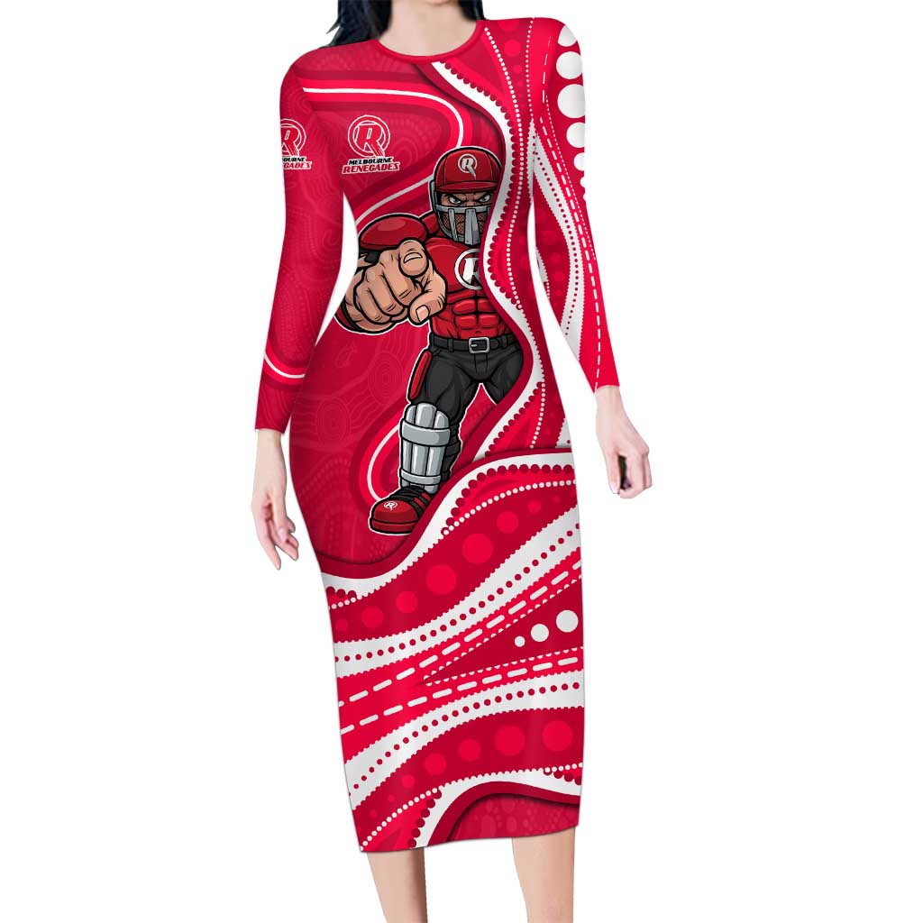 Melbourne Renegades Long Sleeve Bodycon Dress Aboriginal Dot Art Red White - Tribal Wave Pattern