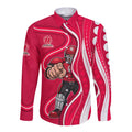 Melbourne Renegades Long Sleeve Button Shirt Aboriginal Dot Art Red White - Tribal Wave Pattern