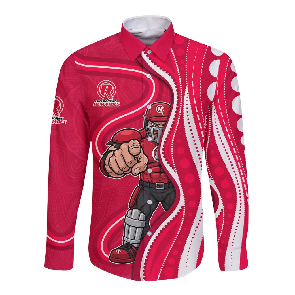 Melbourne Renegades Long Sleeve Button Shirt Aboriginal Dot Art Red White - Tribal Wave Pattern