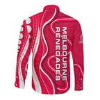 Melbourne Renegades Long Sleeve Button Shirt Aboriginal Dot Art Red White - Tribal Wave Pattern