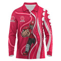Melbourne Renegades Long Sleeve Polo Shirt Aboriginal Dot Art Red White - Tribal Wave Pattern