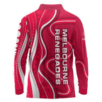 Melbourne Renegades Long Sleeve Polo Shirt Aboriginal Dot Art Red White - Tribal Wave Pattern