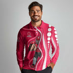 Melbourne Renegades Long Sleeve Polo Shirt Aboriginal Dot Art Red White - Tribal Wave Pattern