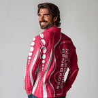 Melbourne Renegades Long Sleeve Polo Shirt Aboriginal Dot Art Red White - Tribal Wave Pattern