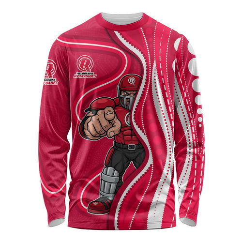 Melbourne Renegades Long Sleeve Shirt Aboriginal Dot Art Red White - Tribal Wave Pattern