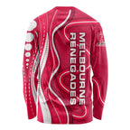Melbourne Renegades Long Sleeve Shirt Aboriginal Dot Art Red White - Tribal Wave Pattern